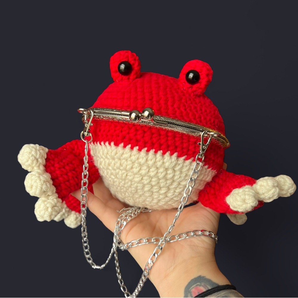 Handmade Crochet Red and Cream Crossbody Bag
